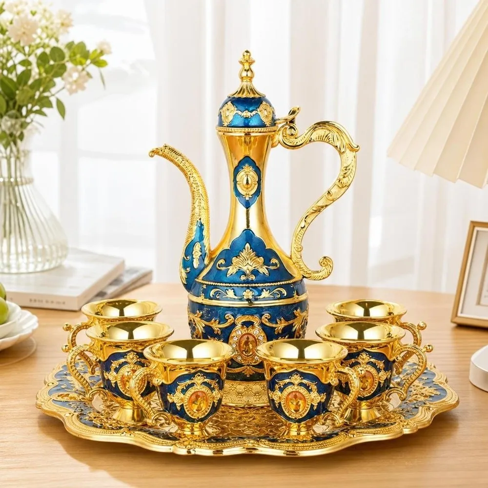 Serving Tea Set Luxury Turkish Tea Set Metal Decorative Teapot Kit Multifunctional European Style Coffee Pot Set Banquet view 4