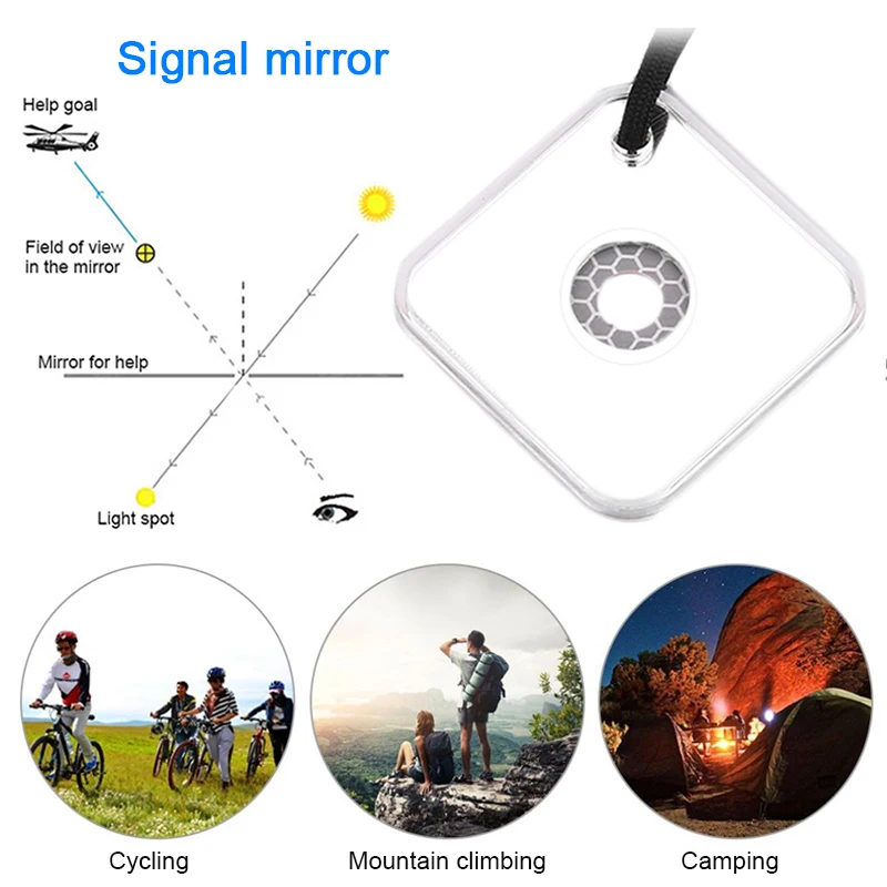 Miroir de signal de coulée de survie en plein air pour la randonnée, le camping, la lumière du jour pratique d'urgence, les premières fournitures SOS
