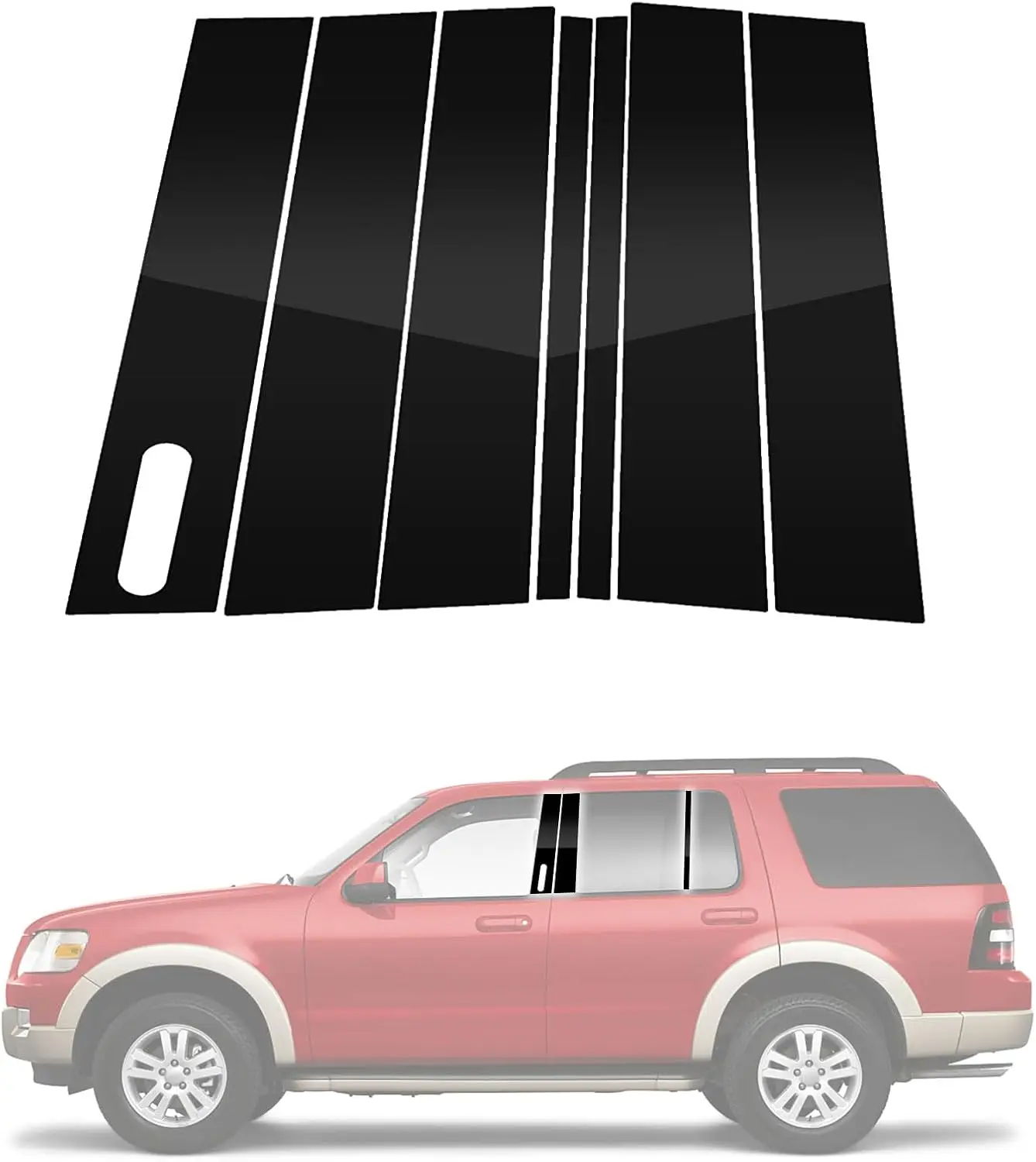 For Ford Explorer 2006-2010 Window Pillar Cover Panel B C Pillar Trim Glossy Black ABS Plastic Trim Set 7 Piece