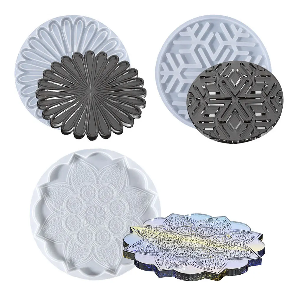 Silicone World DIY Coaster Silicone Mold Epoxy Resin Irregular Round Mandala Flower Tray Cup Mat Tray Mould Home Decor Making