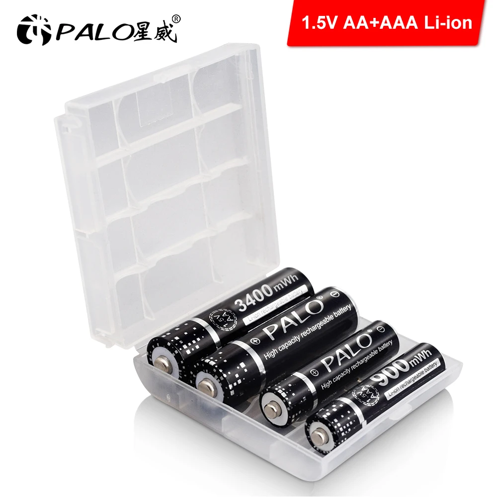 PALO 1.5V AA 충전식 리튬 이온 배터리 3400mWh/1.5V AAA 900mWh 리튬 충전식 배터리 LCD 디스플레이 스마트 충전기