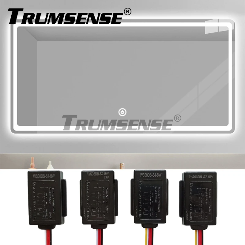 

Trumsense WS08DB 10 мм супертонкий дизайн светодиодный сенсорный переключатель зеркала с одной клавишей сенсорный переключатель для ванной комнаты светодиодное зеркало