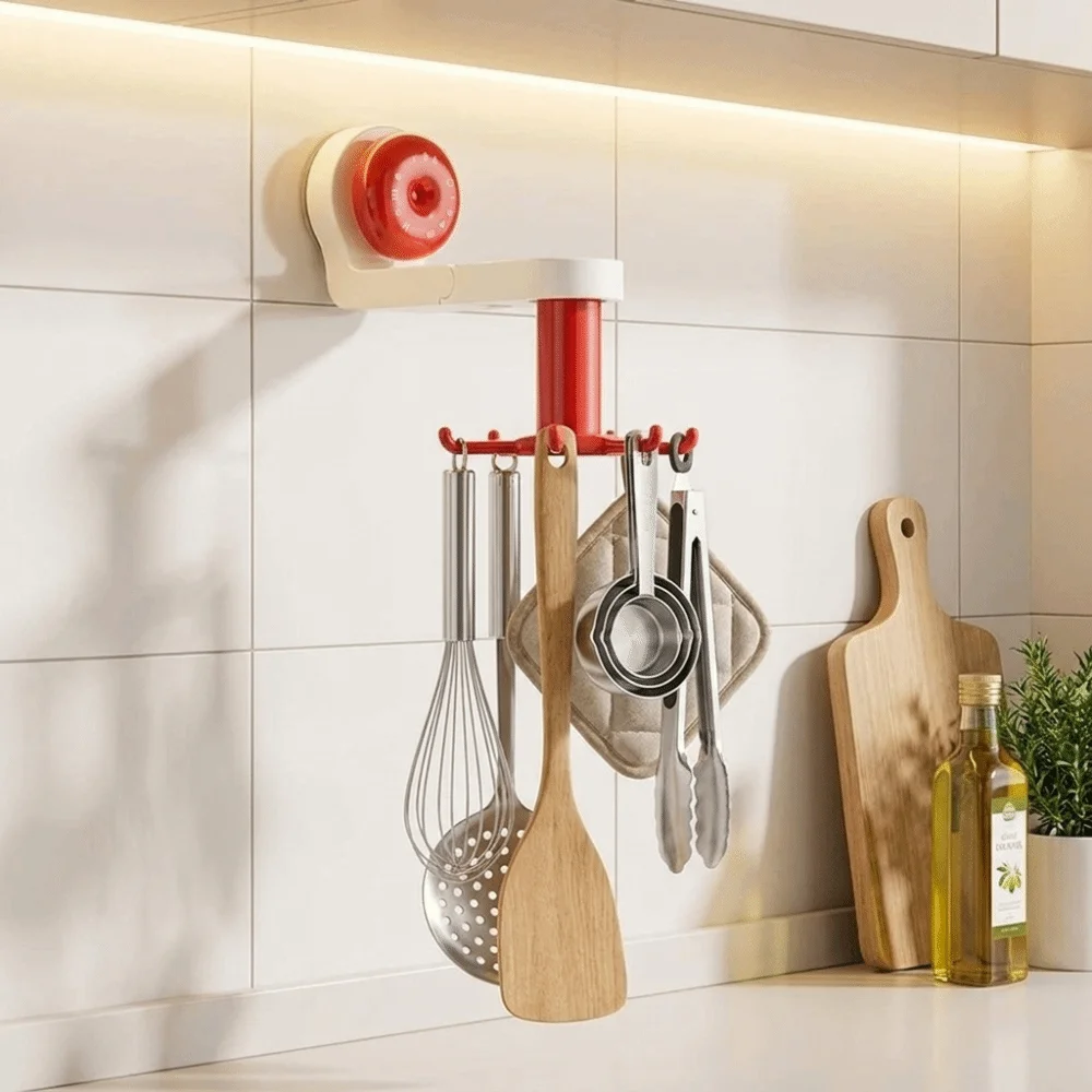 Rotatable Kitchen Rotating Hook Six-Claw with Suction Cup Wall Mounted Storage Rack Space-Saving Suction Cup Hook Kitchen