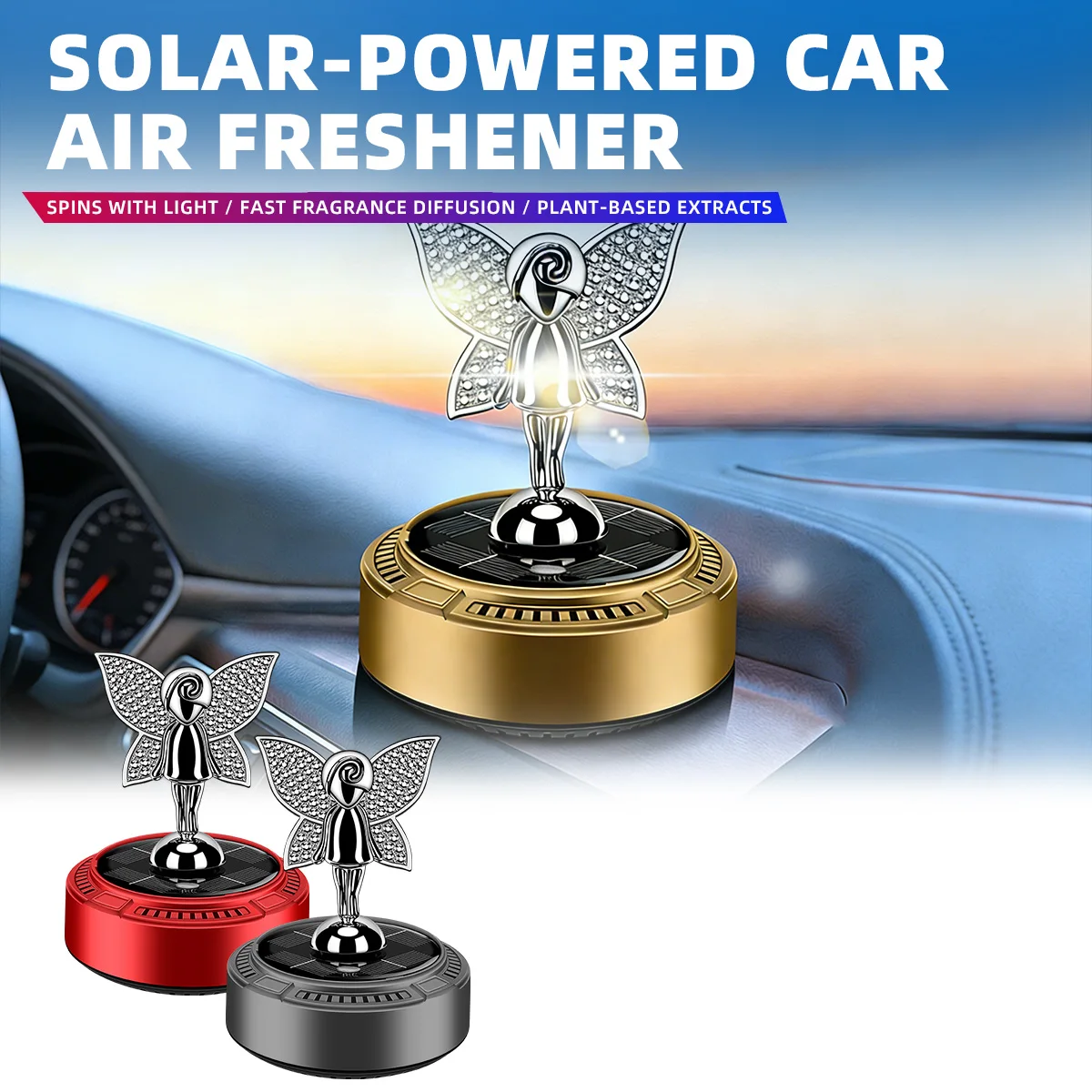 

Angel with butterfly wings Solar Powered Car Aromatherapy Solar automatic rotation Car Air Freshener Fragrance Car Ornaments