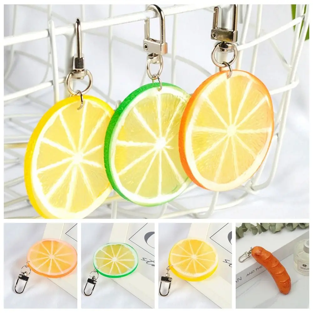 Sweet Food Lemon Slice Key Chain Orange Slice PVC Hot-dog Pendant Acrylic Korean Style Simulation Food Key Ring Women