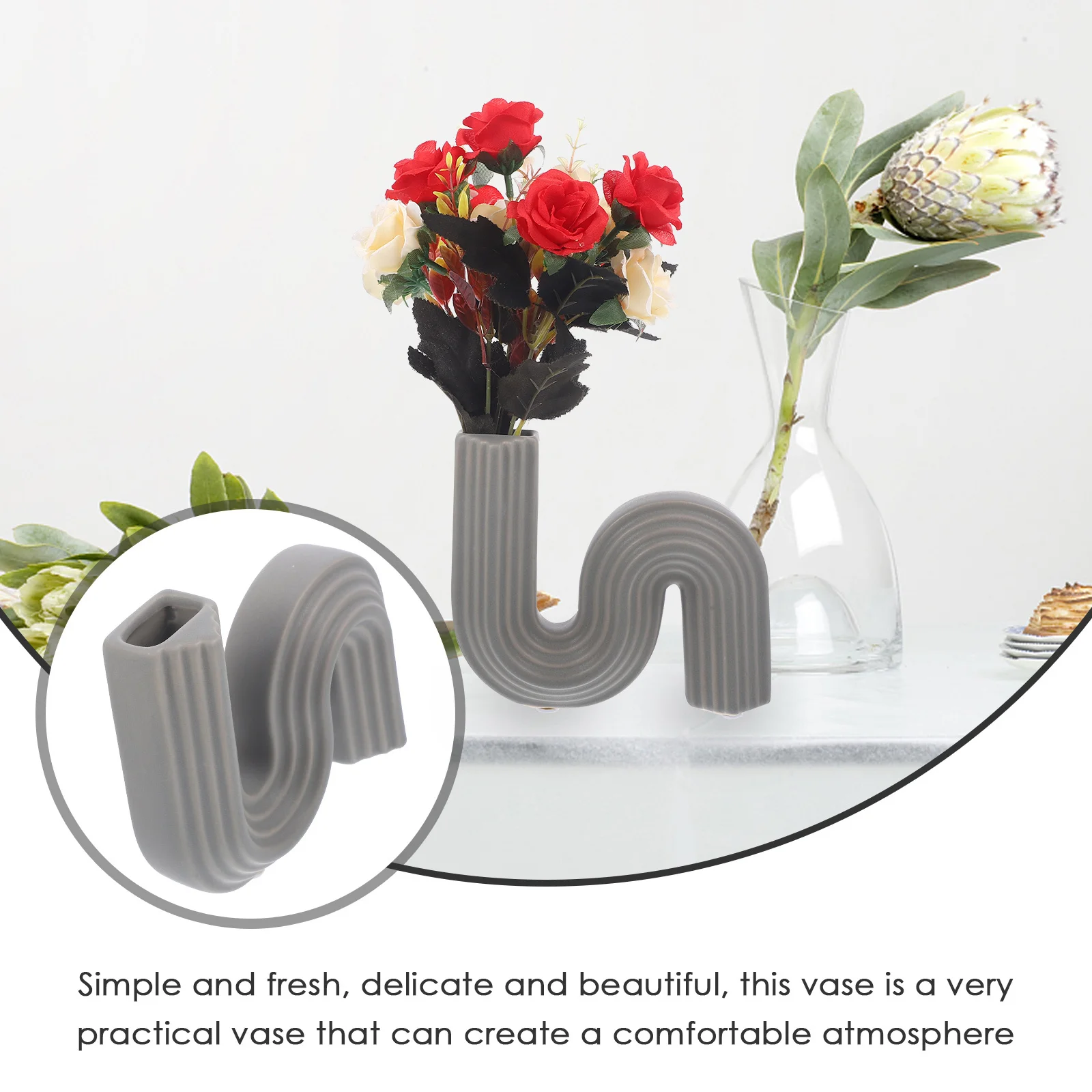 

S-Shaped Ceramic Flower Vase Ceramic Floral Holder Nordic Style Centerpiece Vase for Dried Flowers Desktop Decoration