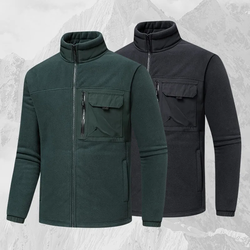 Men Winter Polar Fleece Jackets Windproof Collar Thermal Velvet Warm Outdoor Hiking Hunting Tactical Ski Cargo Coat Men