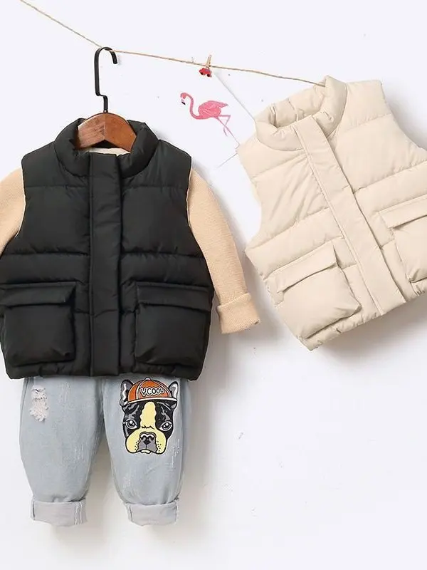 

Thiened down Cotton Vest for Children Boys And Girls Warm And Sli Outdoor Wear Autumn Winter New Arrival ort Length S...