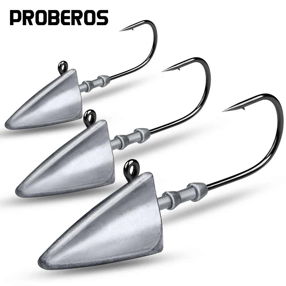 PRO BEROS Triangle Head Hooks 7g 10g 15g 21g 28g 35g Fishing Hook Soft Worm Jig Lure Hook Jig Head Fishing Tackle Hooks