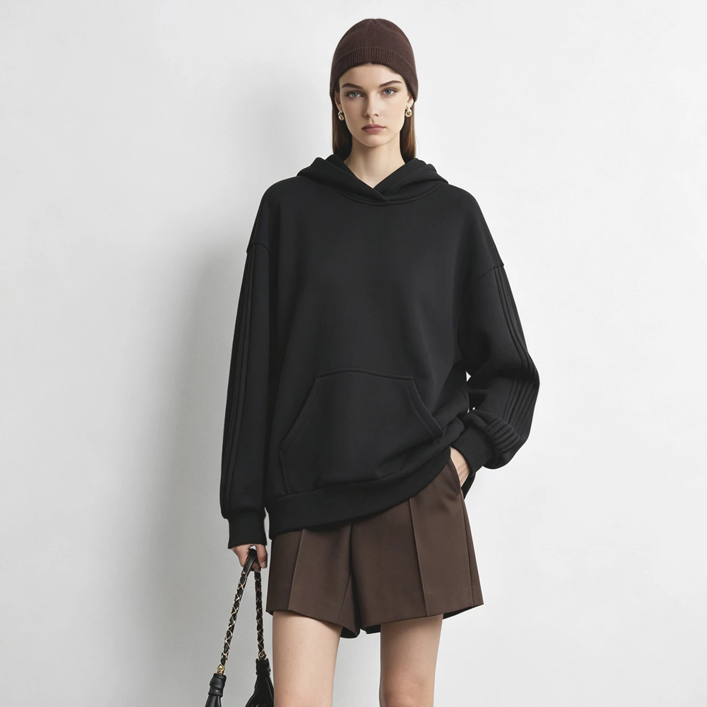 Amii Hooded Fleece Lined Sweatshirt Drop Shoulder Loose Fit Minimalist Slimming Casual Winter Women's Hoodies 12644038