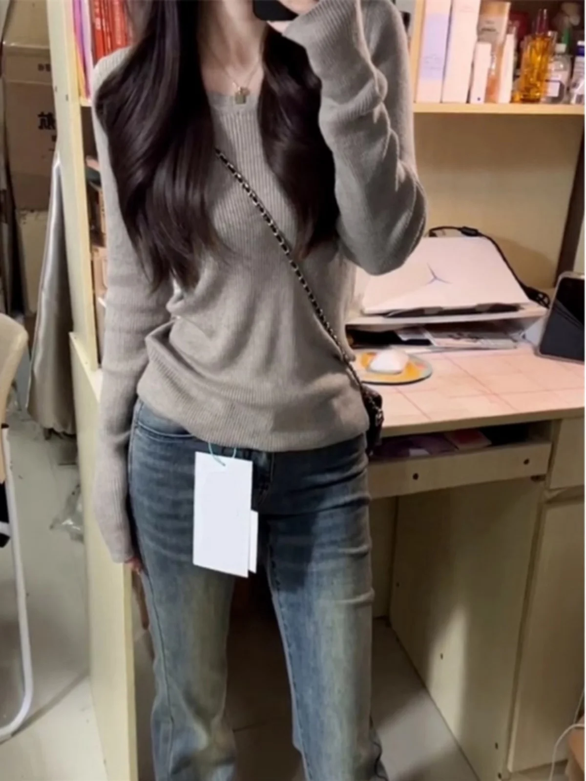 

Thickened Knitted Base Shirt round Neck Long Sleeve Women's Inner Wear Top Slim Fit Style for Autumn Winter Peuxi Brand