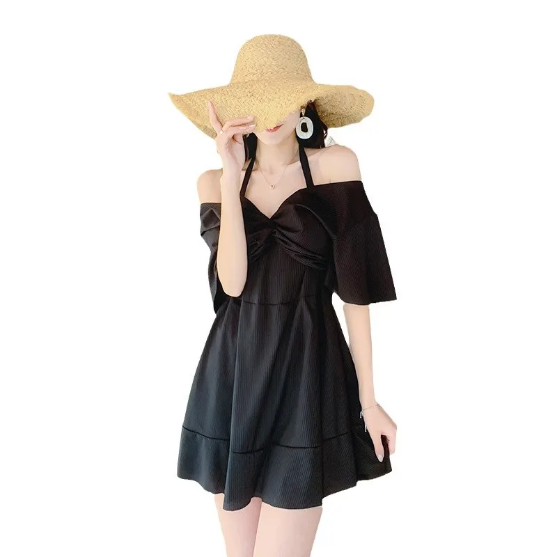 

Женское слитное купальное платье с ребристой отделкой, вырезом халтер и открытыми плечами, с эффектом утяжки живота, с оборками по низу и открытой спиной, для пляжа и бассейна