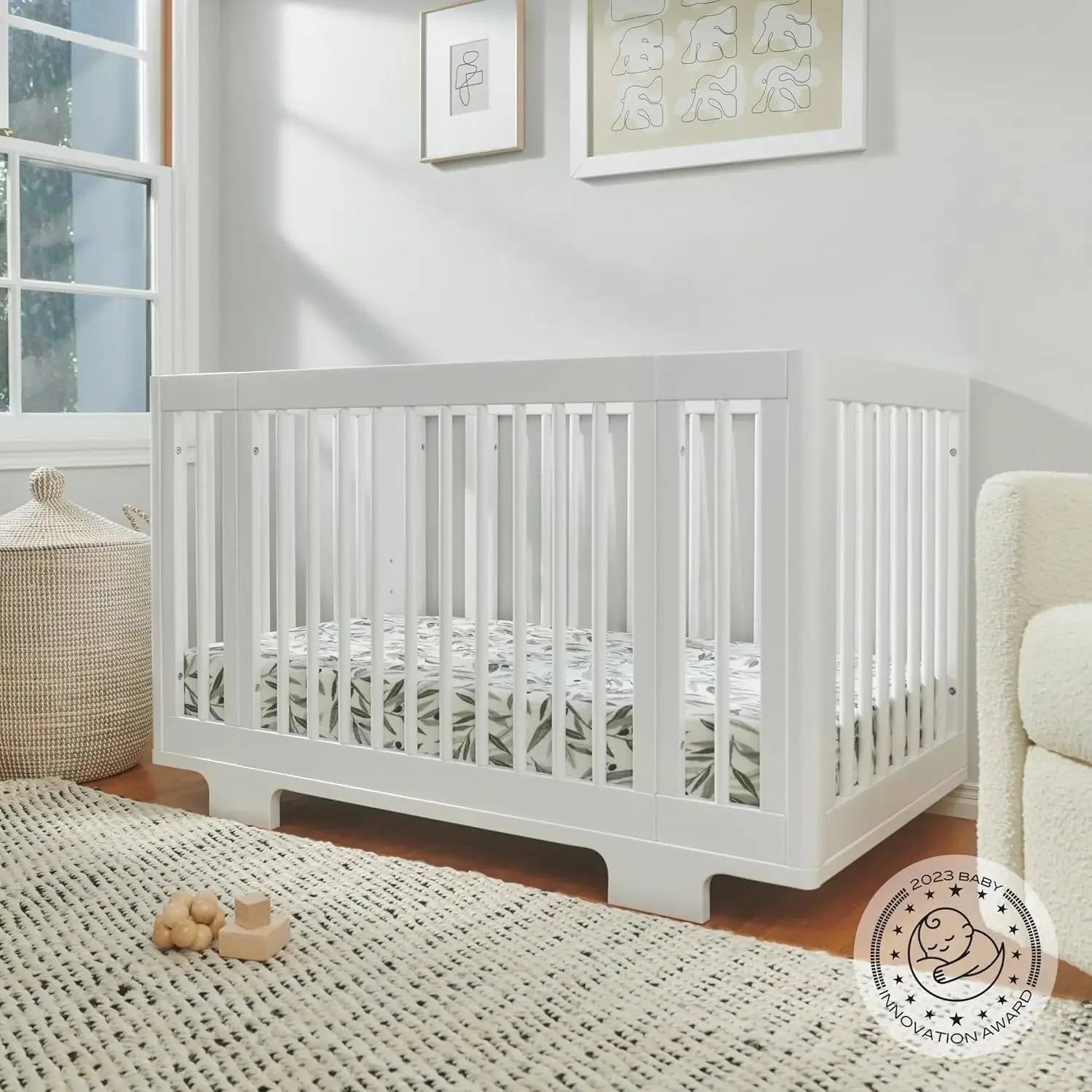 Babyletto Yuzu-Berço conversível em todos os estágios, berço de tamanho completo em branco, certificado Gold Greenguard, portátil e ajustável