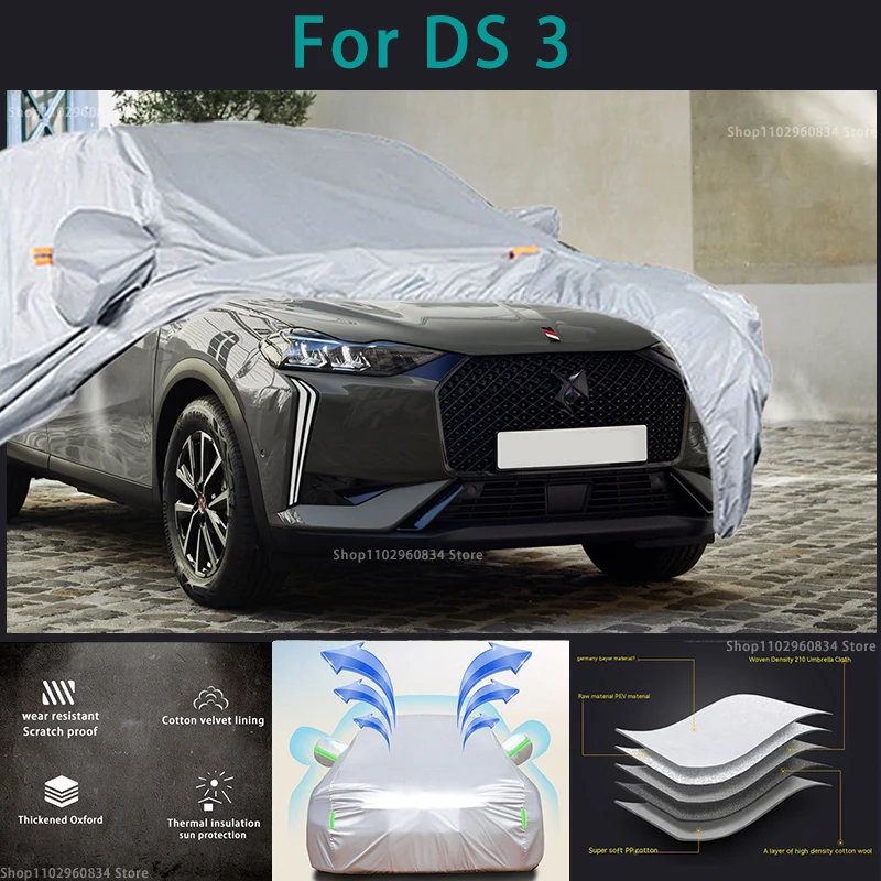 

For DS3 210T Waterproof Full Car Covers Outdoor Sun uv protection Dust Rain Snow Protective Auto Protective cover