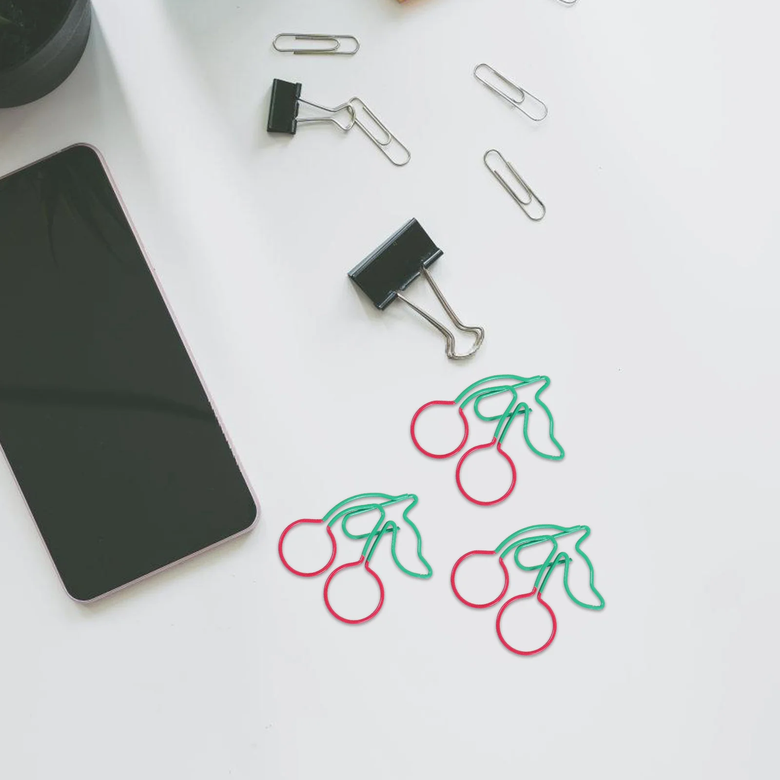 

20pcs Cherry Shaped Metal Paper Clips Cute Bookmarks Elegant Office School SuppliesVintage Page Markers Simple Stationery