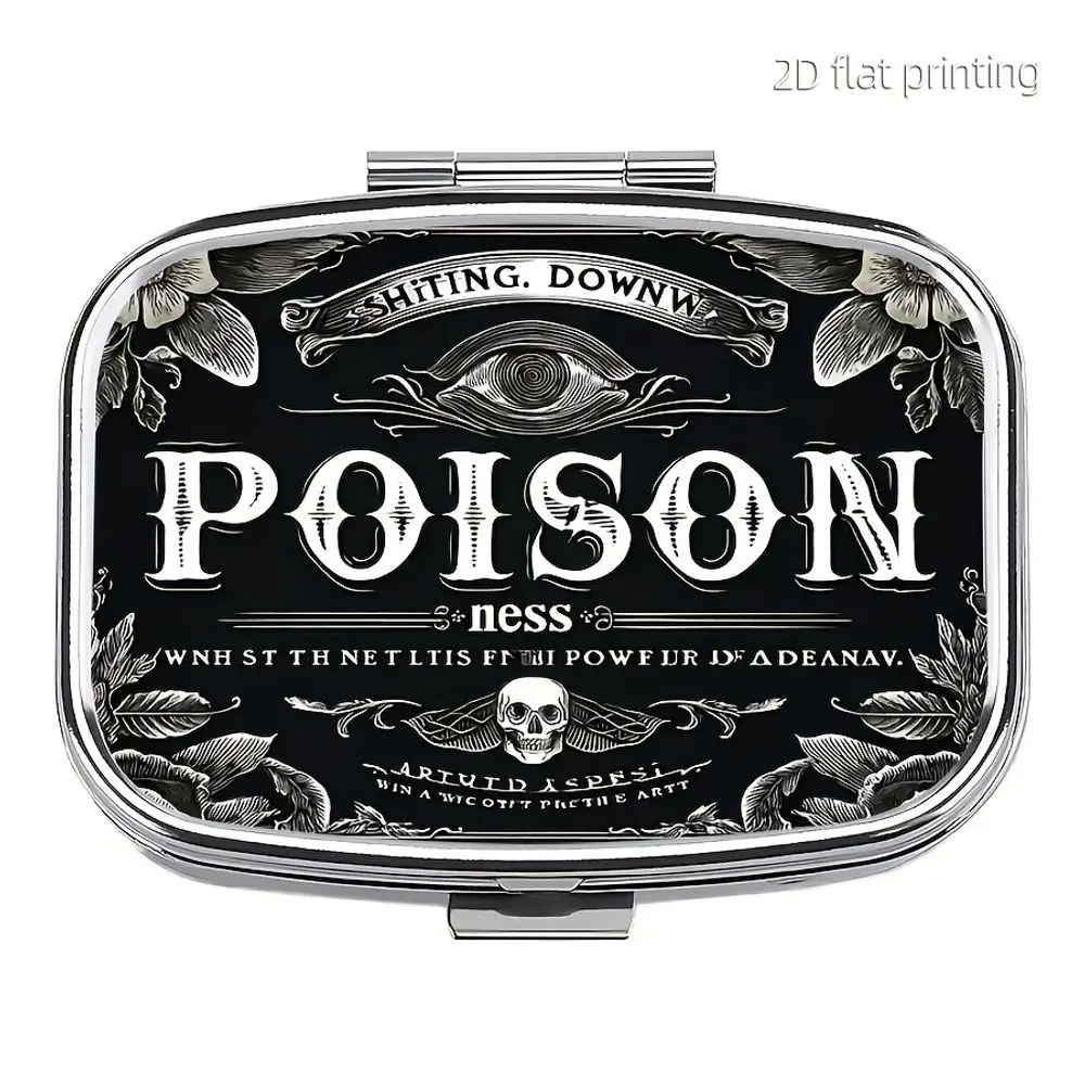 1pc Vintage Gothic Pill Box, Skull & Floral, 2-Compartment, Metal+Plastic, Portable Pocket/Purse Case, Unique Gift