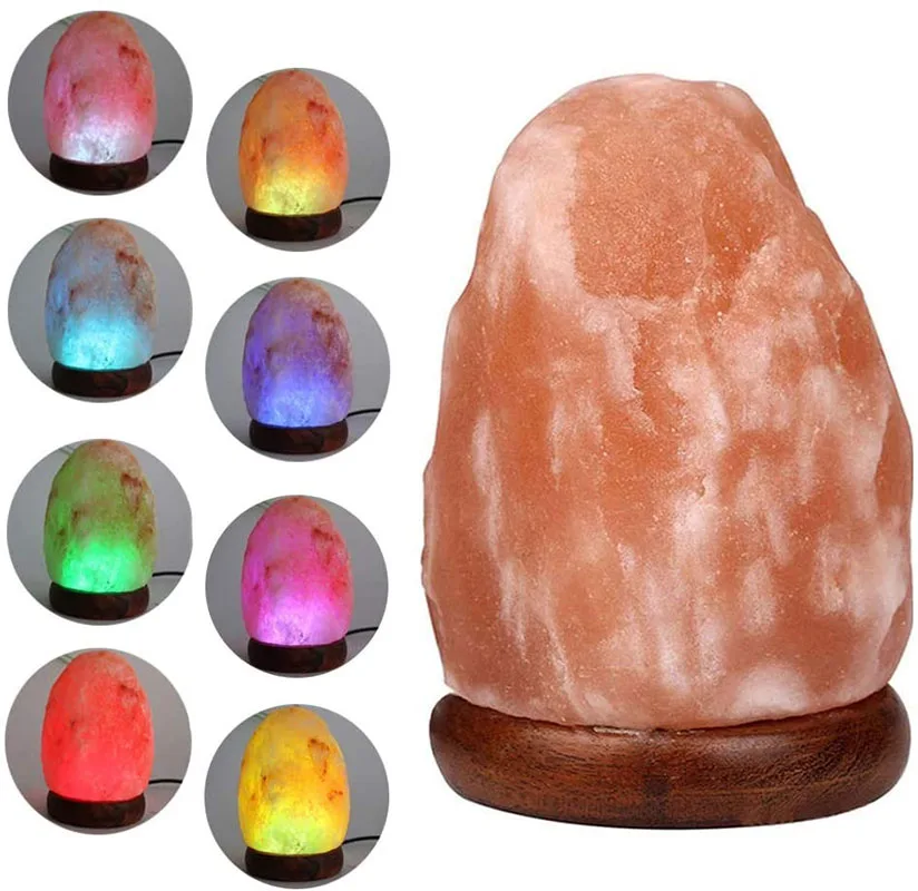 Imagem -06 - Usb Wooden Base Salt Lamp para a Saúde Luz Morna da Noite Abajur Decoração do Quarto Iluminação de Cabeceira Himalaia Cores