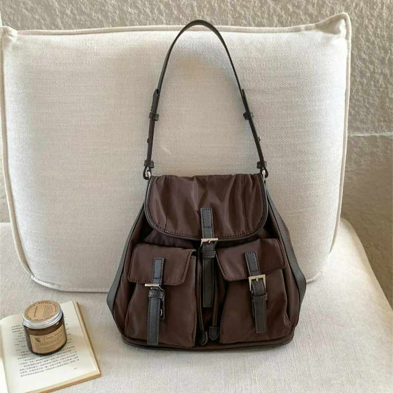 

Корейский стиль, нейлоновая повседневная сумка с верхней ручкой, женская сумка-ведро большой вместимости, модная сумка через плечо с текстурой, простая и универсальная сумка