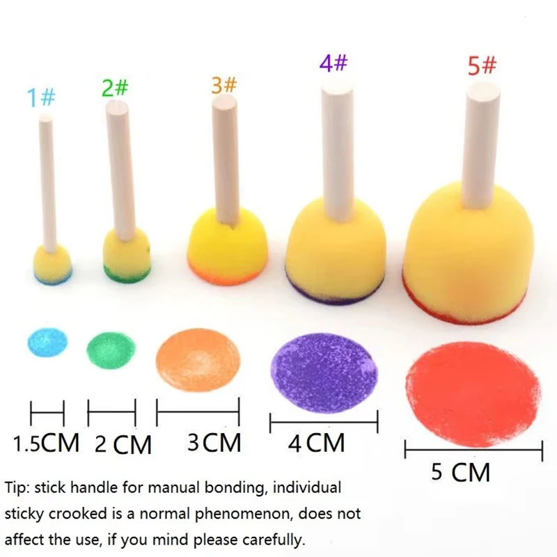 5 قطع فرشاة إسفنجية صفراء للفنون والحرف اليدوية - مطاط متين، مقاسات مختلطة، رأس فطر مستدير للرسم والكتابة على الجدران والكري