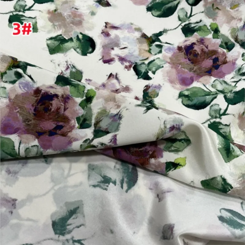 Heavy Crepe Silk Stretch Fabric Matte Printing High Design Floral Cheongsam Dress