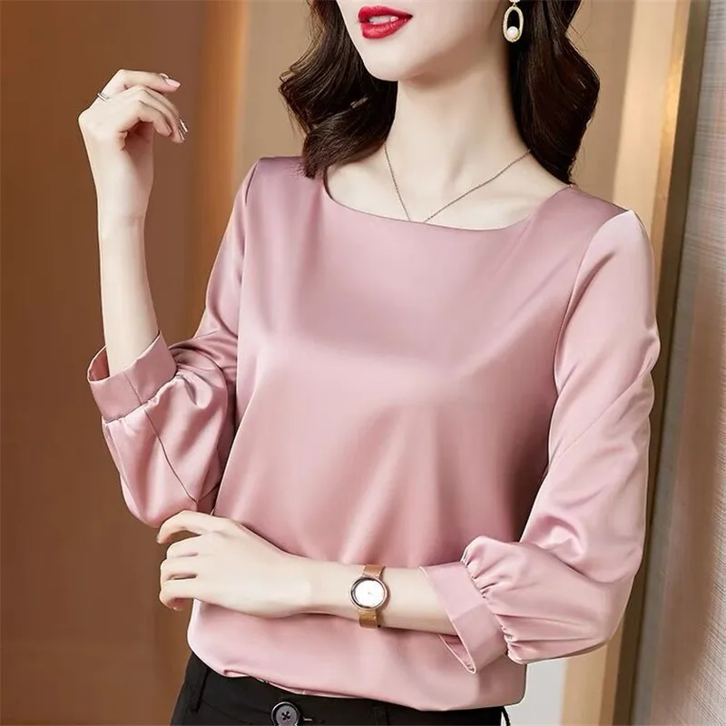 Silk Shirts Women nine quarter Sleeve Shirts Women Satin Clothing Shirt Office Lady Solid Silk Blouse 2024 Fashion Top mujer