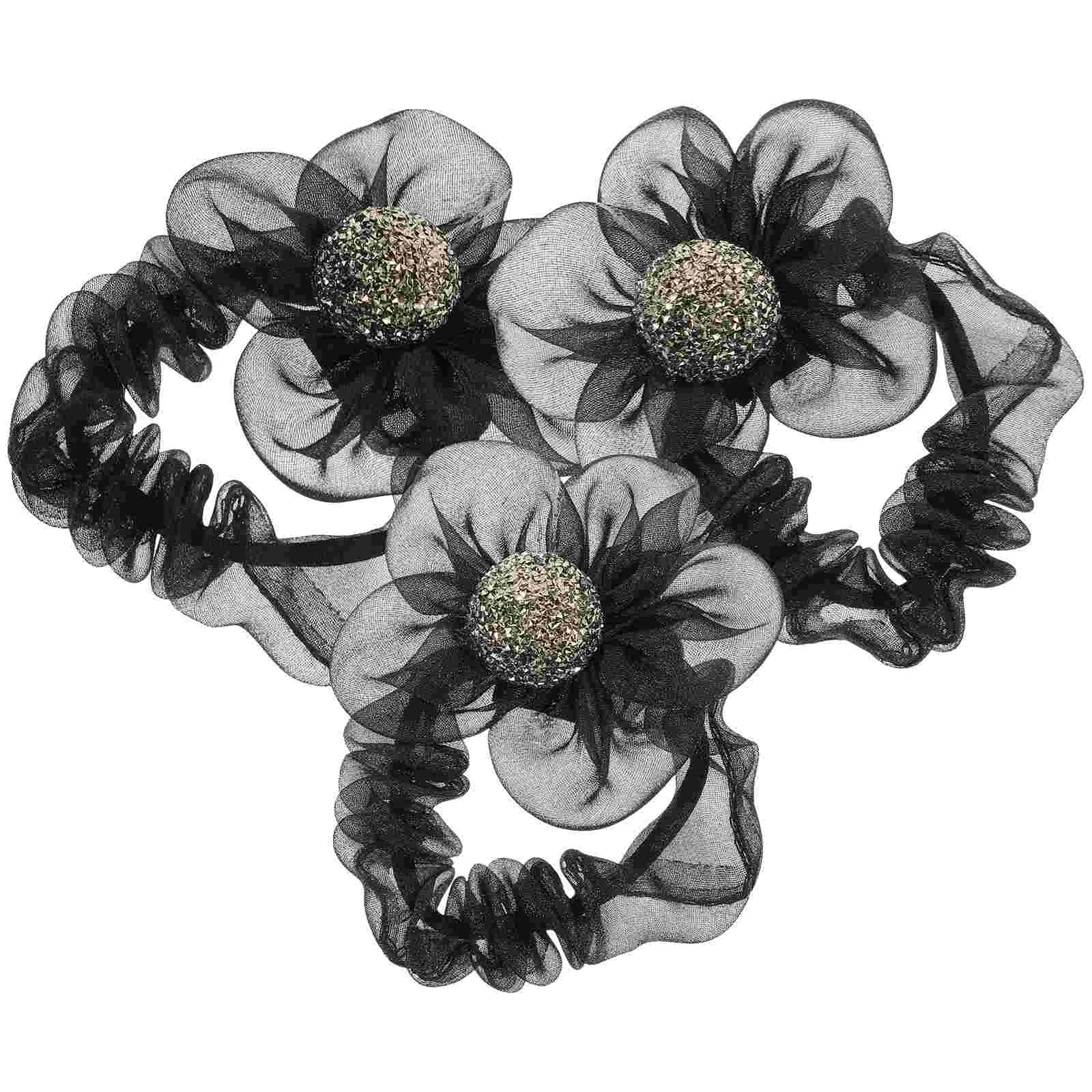 4-częściowa elastyczna gumka do włosów Miss Ribbons Women Rope Mesh Flower Scrunchies Lady Tie