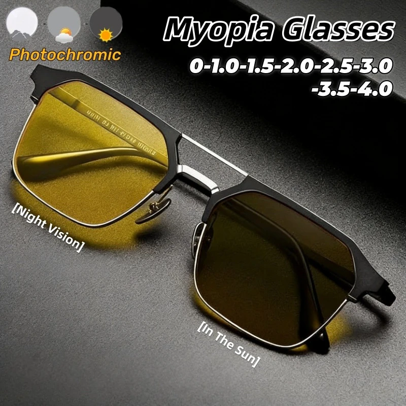 

Новые металлические фотохромные очки для близорукости ночного видения, полурамные очки с защитой от высокого луча для использования в днем и ночное время
