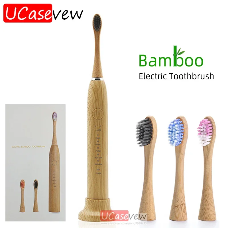 Bamboo Electric Toothbrushes Nylon Bristles-Biodegradable Natural Eco-Friendly Compostable Vegan Reusable Nylon With 3 Soft Head