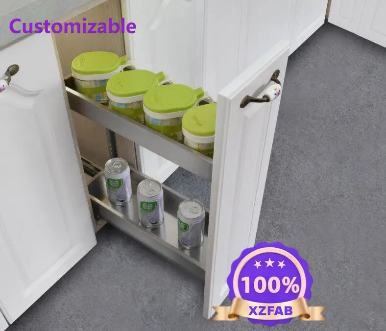 Factory Direct 2026 Stainless steel plate cabinet pull-out basket seasoned pull-out drawer Multifunctional pull-out basket with