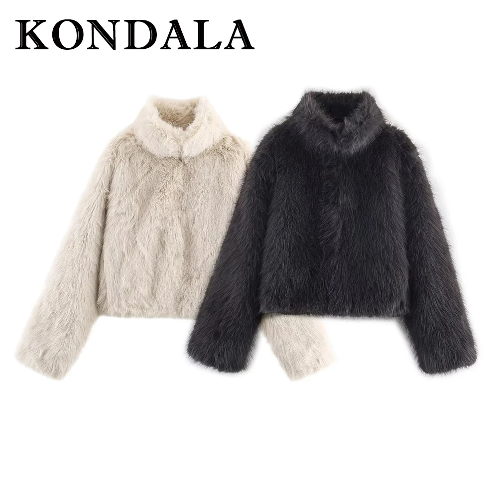 KONDALA Chic 2025 Autunno Lusso Donna Pelliccia Sintetica Corta Giubbotti Vintage Monopetto Streetwear Cappotti Femminile Casual Outwear