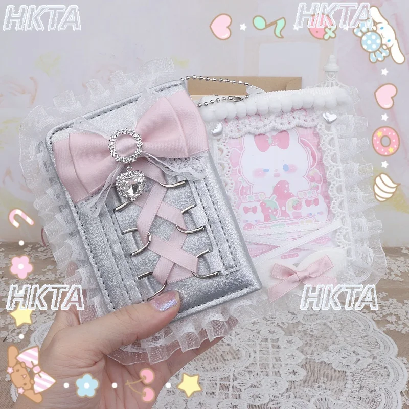 

Ручная работа Лолита, милая кружевная бейка, кошелек в стиле Лолиты, держатель для карт, подвеска с бантом, кошелек для монет, сумка для хранения, держатель для карт, набор из 2 предметов