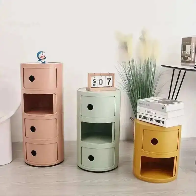 

Mobile Simple Round Nightstand White Creative Luxury Drawer Cabinet Small Plastic Tiny Table Storage Beside Bedroom Furniture WY