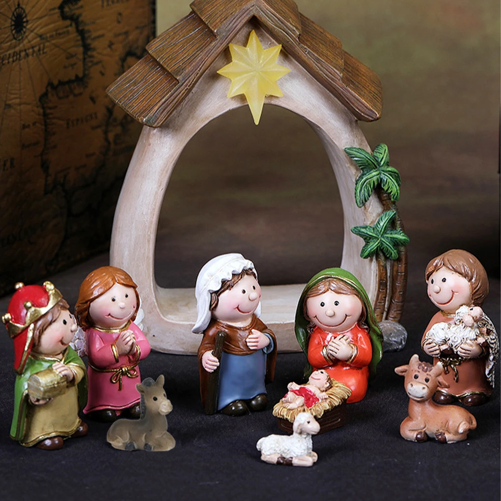 

Набор фигурок для рождественской сцены из смолы со светодиодной подсветкой для детей – полный комплект статуэток – подарок для различных случаев