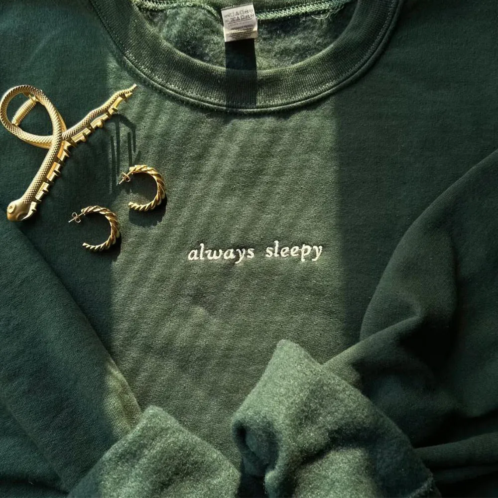 Always Sleepy Letters Embroidered Female Funny Sweatshirts Loose Cotton Thick Crewneck Pullover Long Sleeve Casual Jumpers