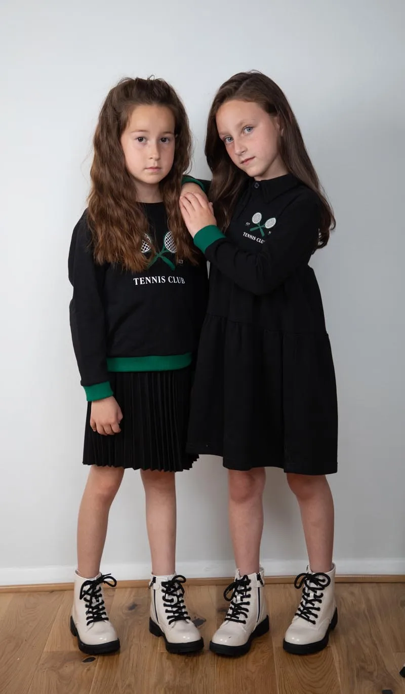 Kinder fallen Winter Baumwolle Mädchen Kleid Junge Mädchen Sweatshirt Tennis gedruckt Kleid Top & Stram pler Familie passende Kleidung – Detail 6