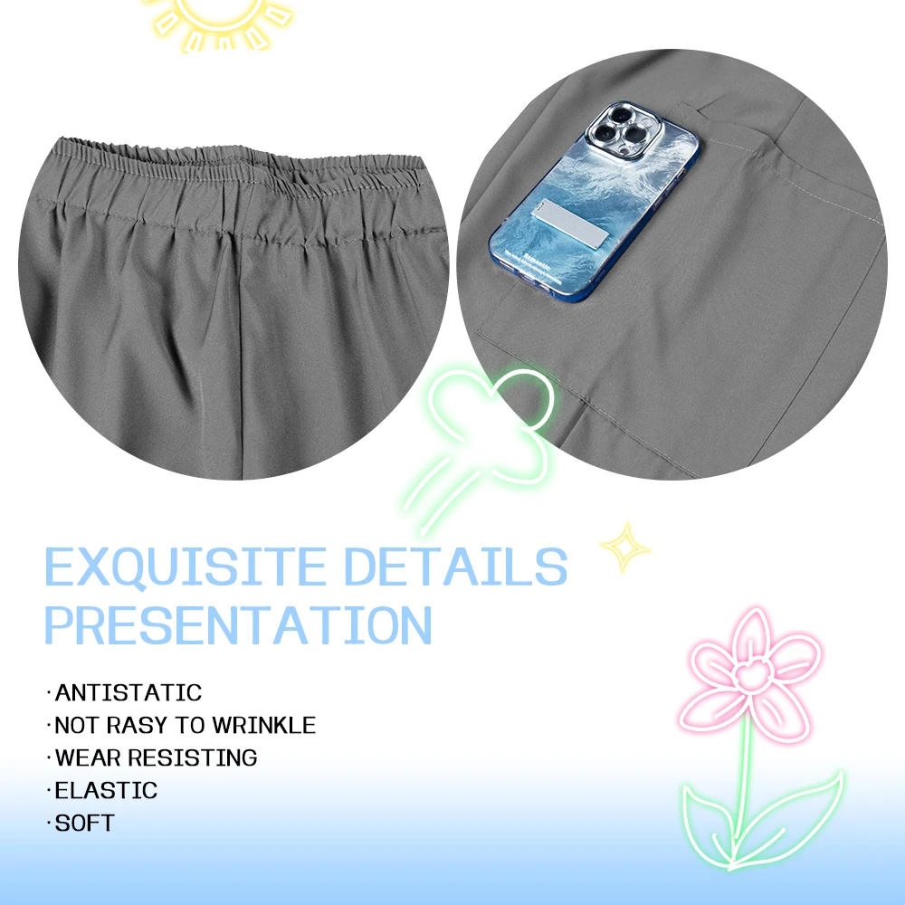 Verpleegster Joggerpak Veelkleurige Scrubs Set Medische Klinische Kleding Arts Verplegingsuniformen Korte Mouw V-hals Tops Zakbroek