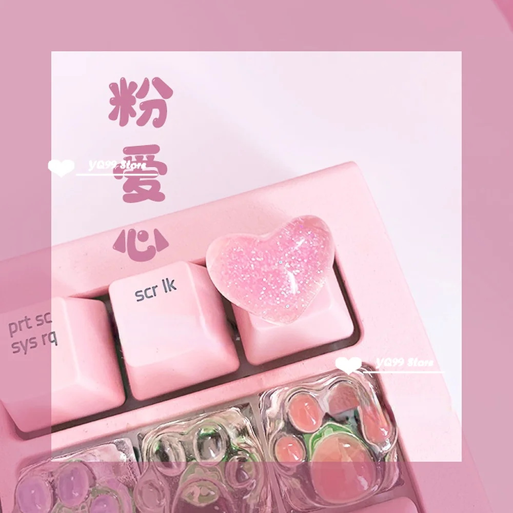 Handmade Keycaps Love Ball Cute Transparent Pink Three-dimensional Crystal Keycaps Personalized Mechanical Keyboard R4 Height