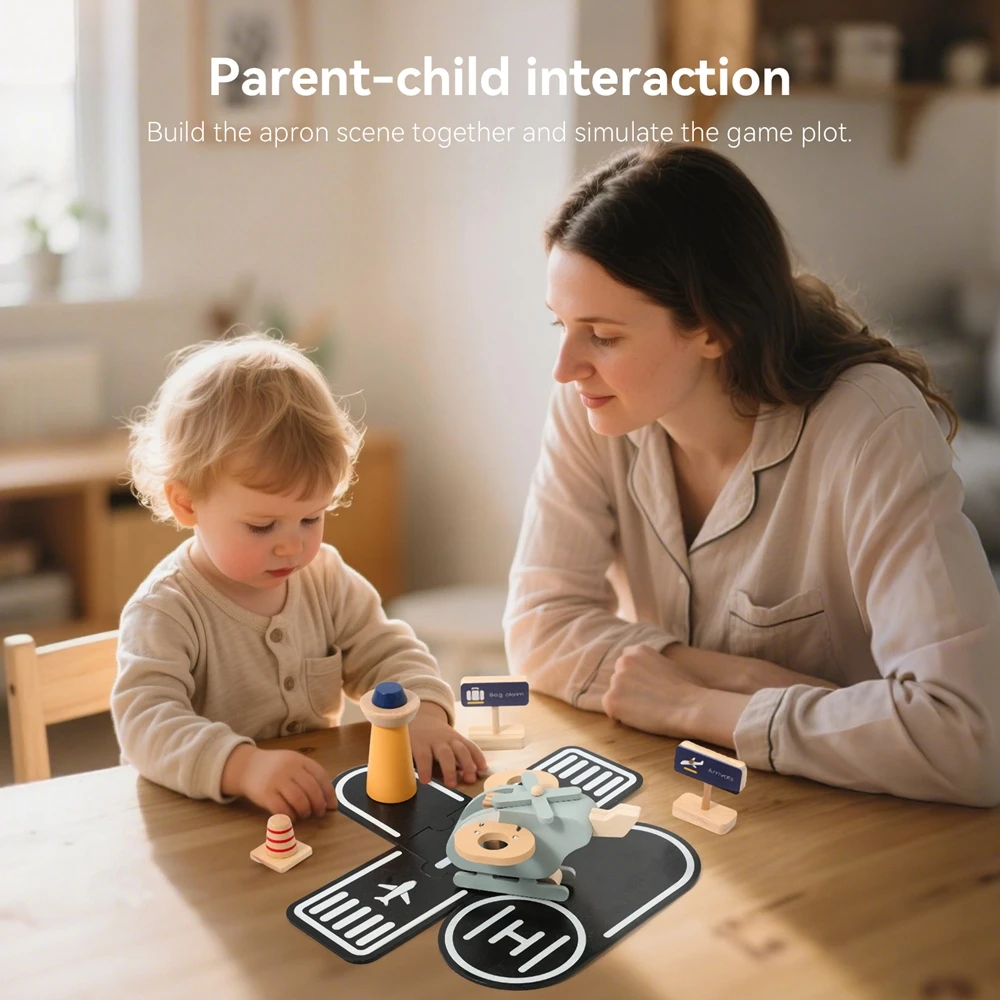 

Wooden Building Block Airplane Toy Simulating Helicopter Landing Pad scene Kid Intelligence Education Game Child Interactive Toy