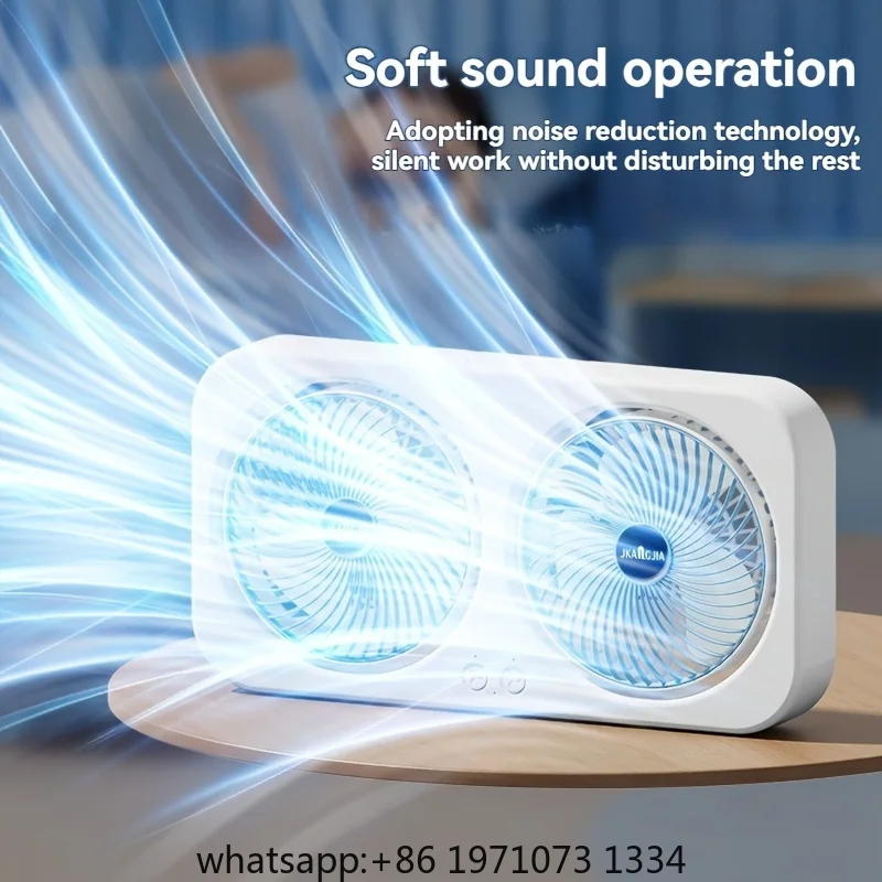 Double Head USB Circulating Fan, Dual Motor Fan, 360° Adjustable, Strong Wind, Quiet, Type-C Rechargeable for Home & Outdoor Use