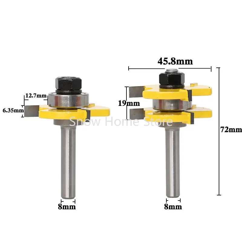 2-Piece Set Of 3-Tooth T-Shaped Tenon Cutter For Woodworking Milling Cutter Set For Woodworking Cutter Set Of 2-Piece Tenon Cutt