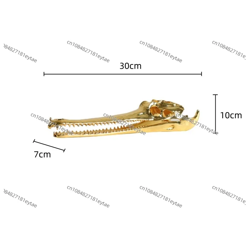 Golden Crocodile Skull Sculpture - Resin Dinosaur Skeleton Figurine for Home Decor - view 4
