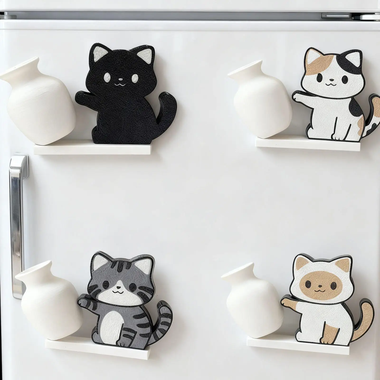 Animal Fridge Magnets 2D Acrylic Decorative Cat With Whiskers Vase Small Planter Whiteboard Magnets For Cabinet Whiteboard Gates