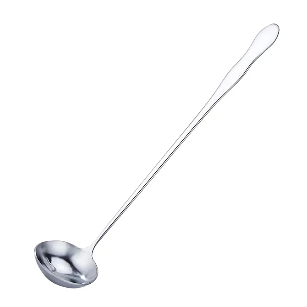 4Pcs Rustless Steel Oil Spoon Round Spoon Head Extra Long Handle Skimming Ladle Safe Mirror Polished Deep Soup Spoon