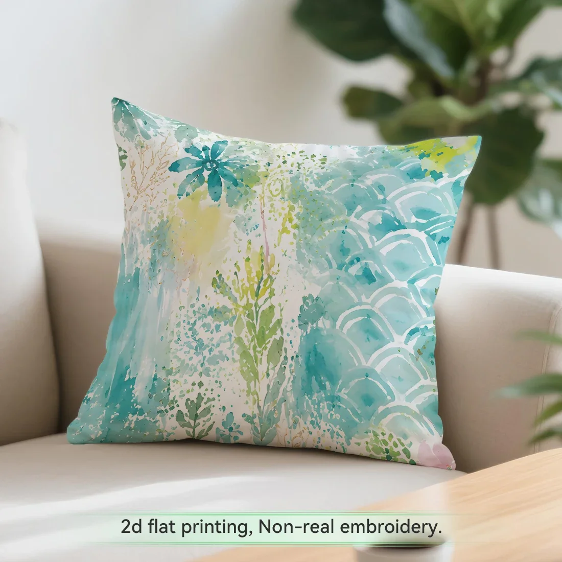 Fresh Blue Green Watercolor Flowers Cushions Pillowcase Polyester Cushion Cover Throw Pillow Pillowcover Home Car Sofa Decor