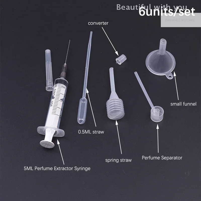 

6Pcs/Set Perfume Refill Tools Set Plastic Diffuser Syringe Straw Dropper Funnel Spray Dispensing Required Cosmetic Tools