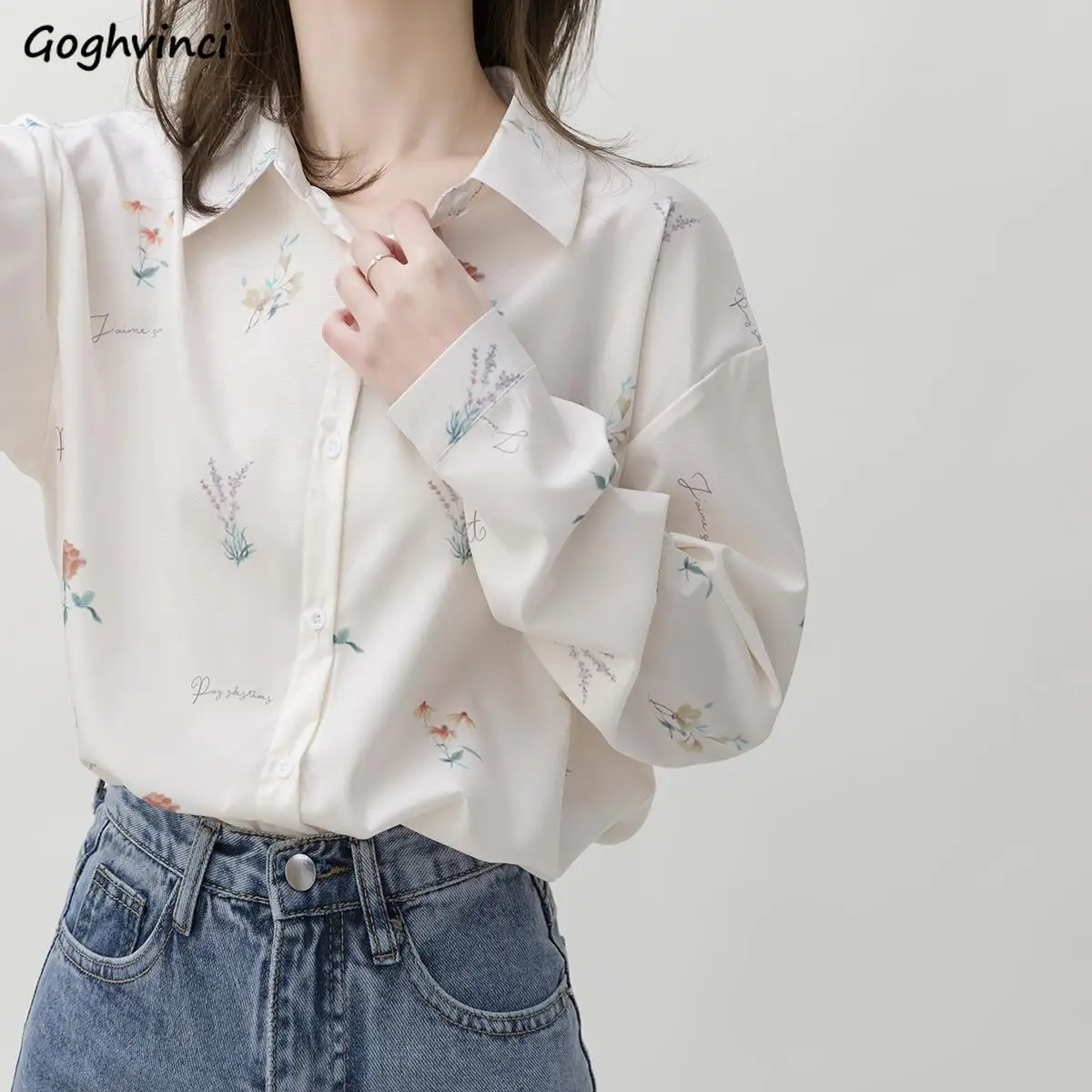 Shirts Women Floral Loose Lapel Basic Literary Office Lady Gentle Camisa All-match Design Harajuku Korean Style Summer Sunscreen