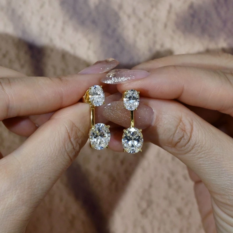 

BELLUX элегантные серьги-капли с двойным овальным огранюванням CZ, серебро 925, позолоченные, сверкающие, изысканный дизайн, модные серьги для женщин