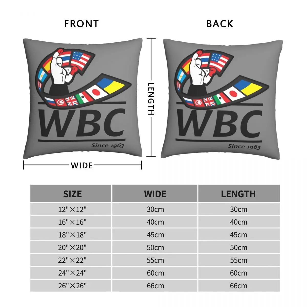 World Boxing Council Square Pillowcase Polyester Linen Velvet Creative Zip Decor Pillow Case Room Cushion Cover