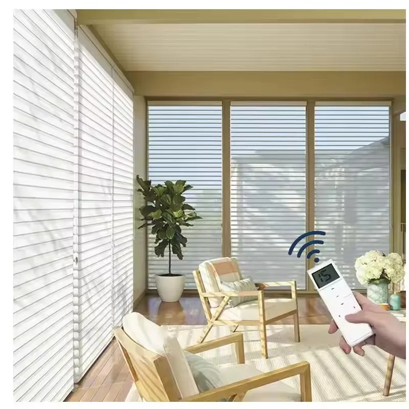 

Factory Price Filter Shading For Privacy Protection Connected By Phone Alexa Google Wifi Motorized Shangri-la Blinds For Window