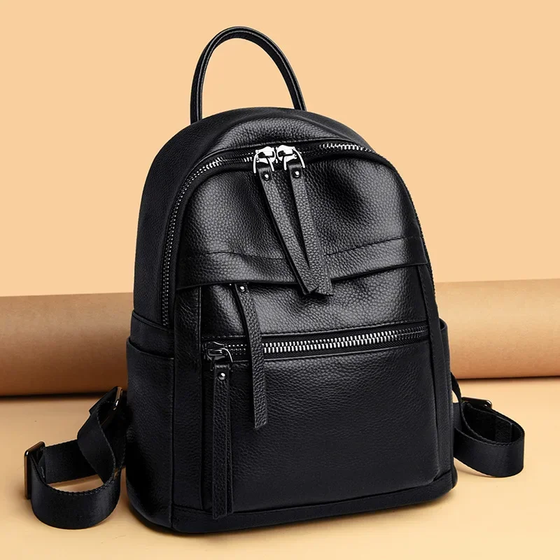 

2024 Luxury Brand Genuine Leather Women Backpacks New Fashion Female Cowhide Girl Student Korean Casual Designer Backpack